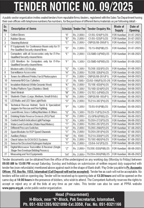 Public Sector Organization Islamabad Tender Notice